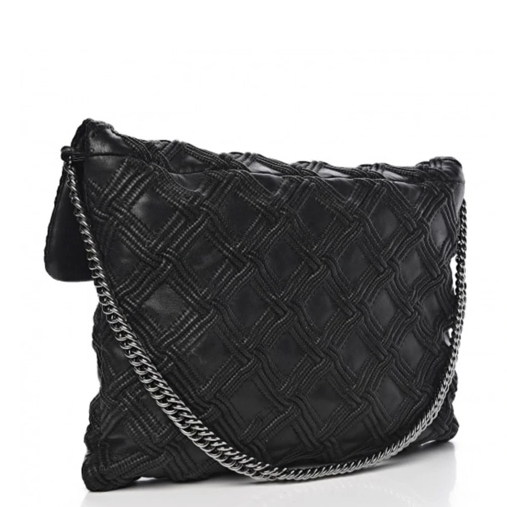 Chanel Bag Large Walk of Fame Black Silver clutch or chain Fits LAPTOP